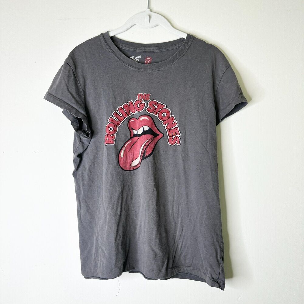 Rolling Stones Tee Women Gray Red Cotton Sequins Mick Jagger Rocker T-shirt XXL